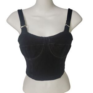 Vintage 80's YES Clothing Co Black Cropped Lace Up Back Bustier Top Size Medium